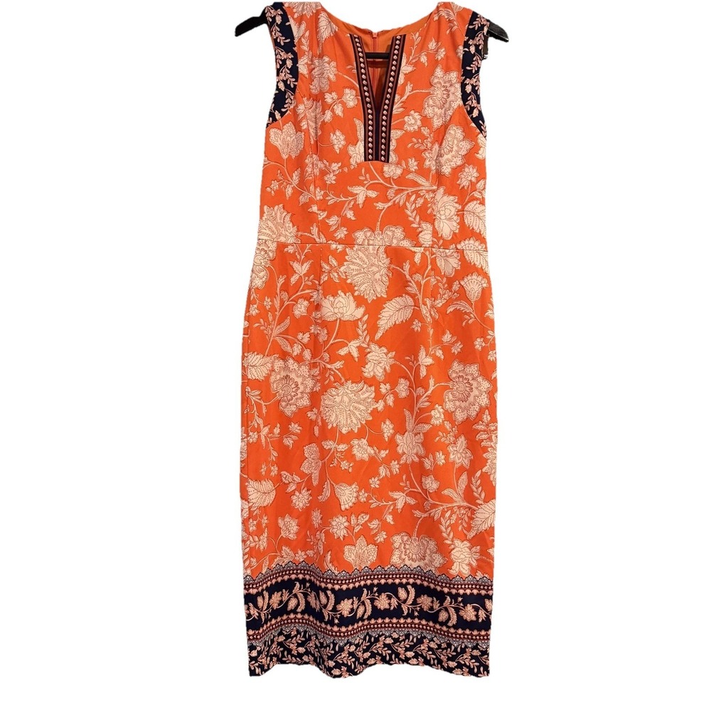 Maggy London Dress Womens 10 Orange Floral Sheath Lined Sleeveless Knee Length